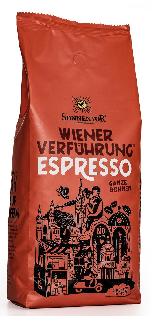Sonnentor Vídeňské pokušení® Espresso, 100 % Arabica, zrnková káva, BIO, 1000 g