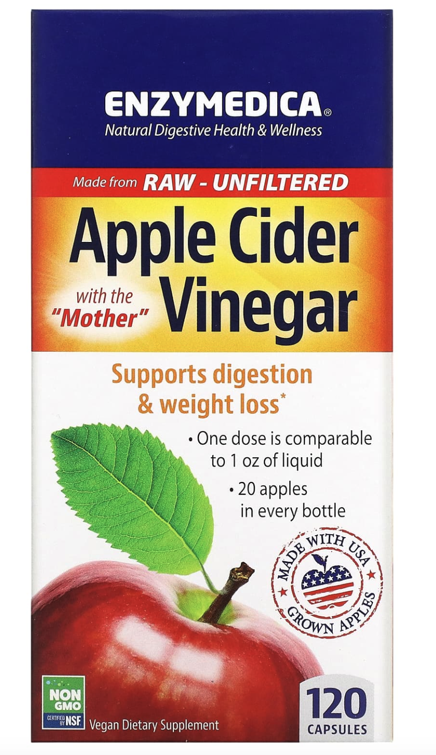 Enzymedica Apple Cider Vinegar, jablečný ocet, 120 kapslí Obrázek