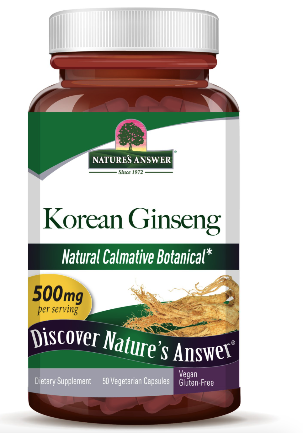 Nature’s Answer Korean Ginseng, Korejský ženšen, 500 mg, 50 rostlinných kapslí