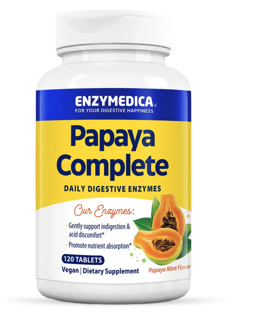 Enzymedica Papaya Complete, Enzymy Trawienne, Papaja z Miętą, 120 Tabletek