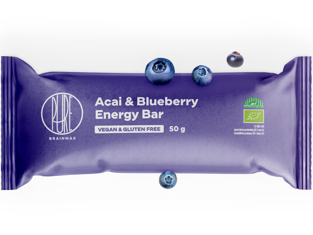 BrainMax Pure® Energy Bar, acai a borůvka, BIO, 50 g