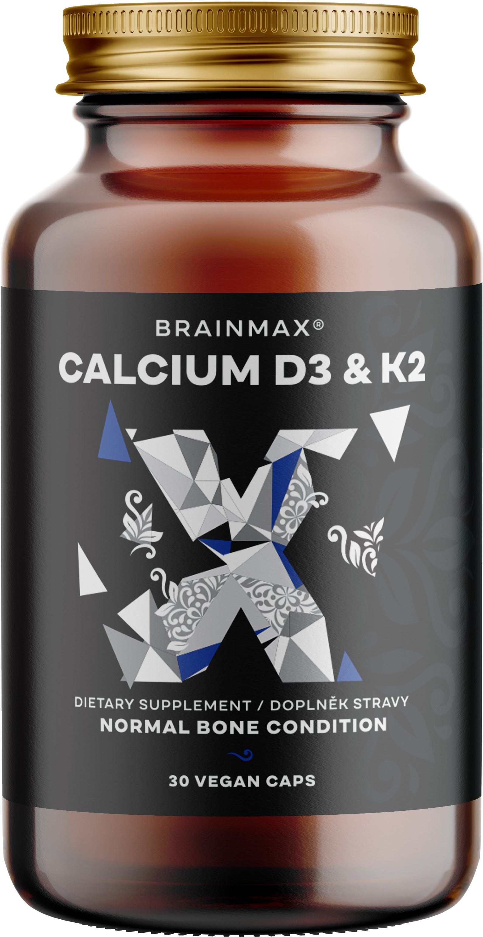 BrainMax Calcium D3 & K2, vápník s vitamínem D3 & K2, 30 rostlinných kapslí Vápník citrát s vitamínem D3 a s nejlépe vstřebatelnou patentovanou formou vitamínu K2 MK-7, 90 dávek, doplněk stravy