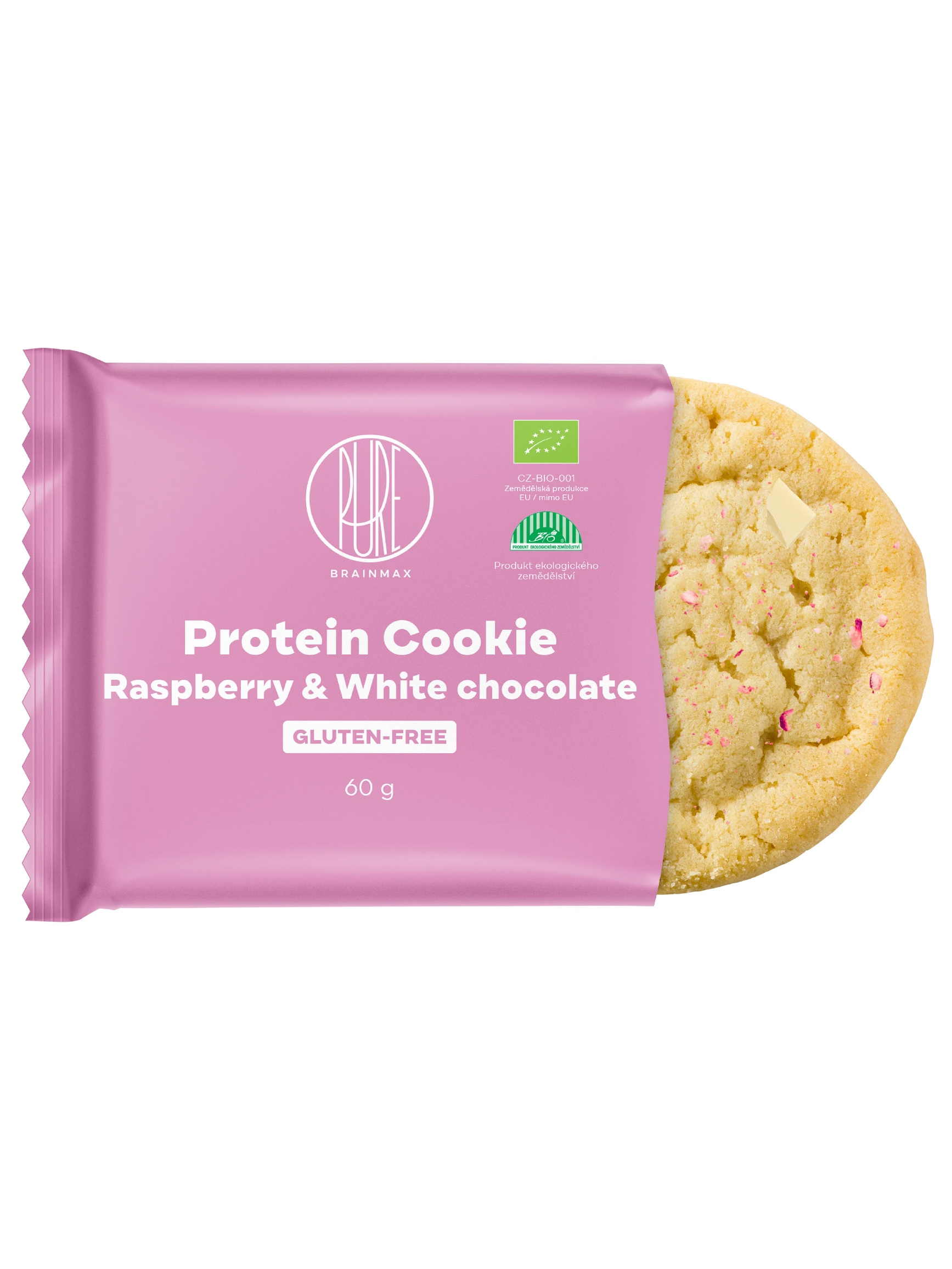 BrainMax Pure® Protein Cookie, Raspberry & White chocolate, BIO, 60 g