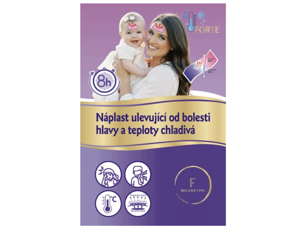 FORTE Náplast ulevující od bolesti hlavy a teploty, chladivá 5 x 12 cm, 1 ks