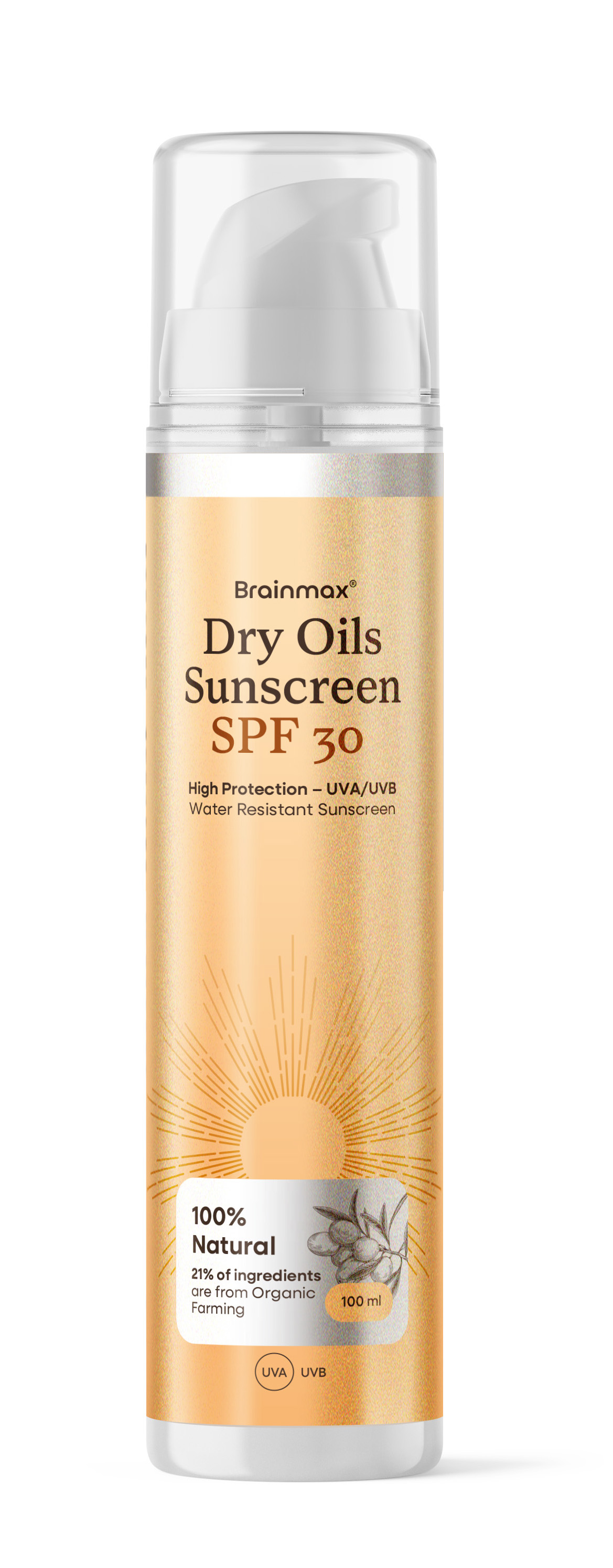 BrainMax Dry Oils Sunscreen, SPF 30 + Zinc, 100 ml