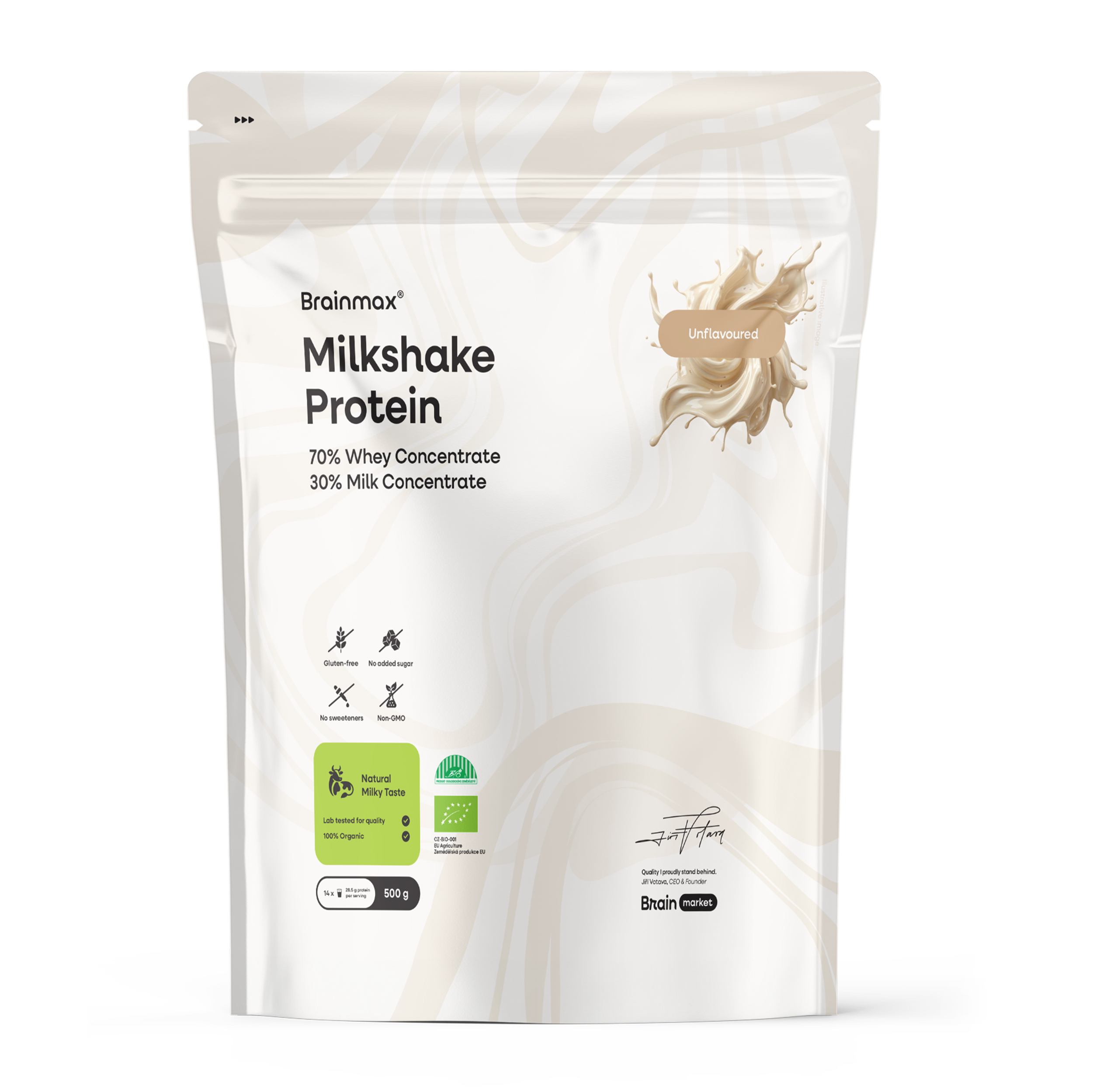 BrainMax® Organic Milkshake Protein, Unflavoured, 500 g