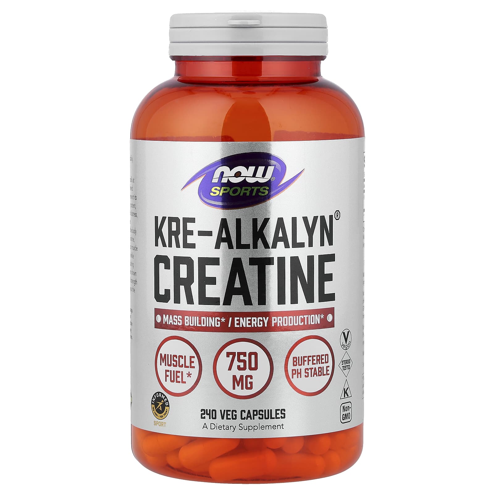 Now® Foods NOW Kre-Alkalyn Creatine, 240 rostlinných kapslí