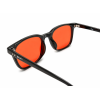 Glossy black sunglasses with orange lenses