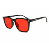 Sleek black wayfarer sunglasses with red lenses