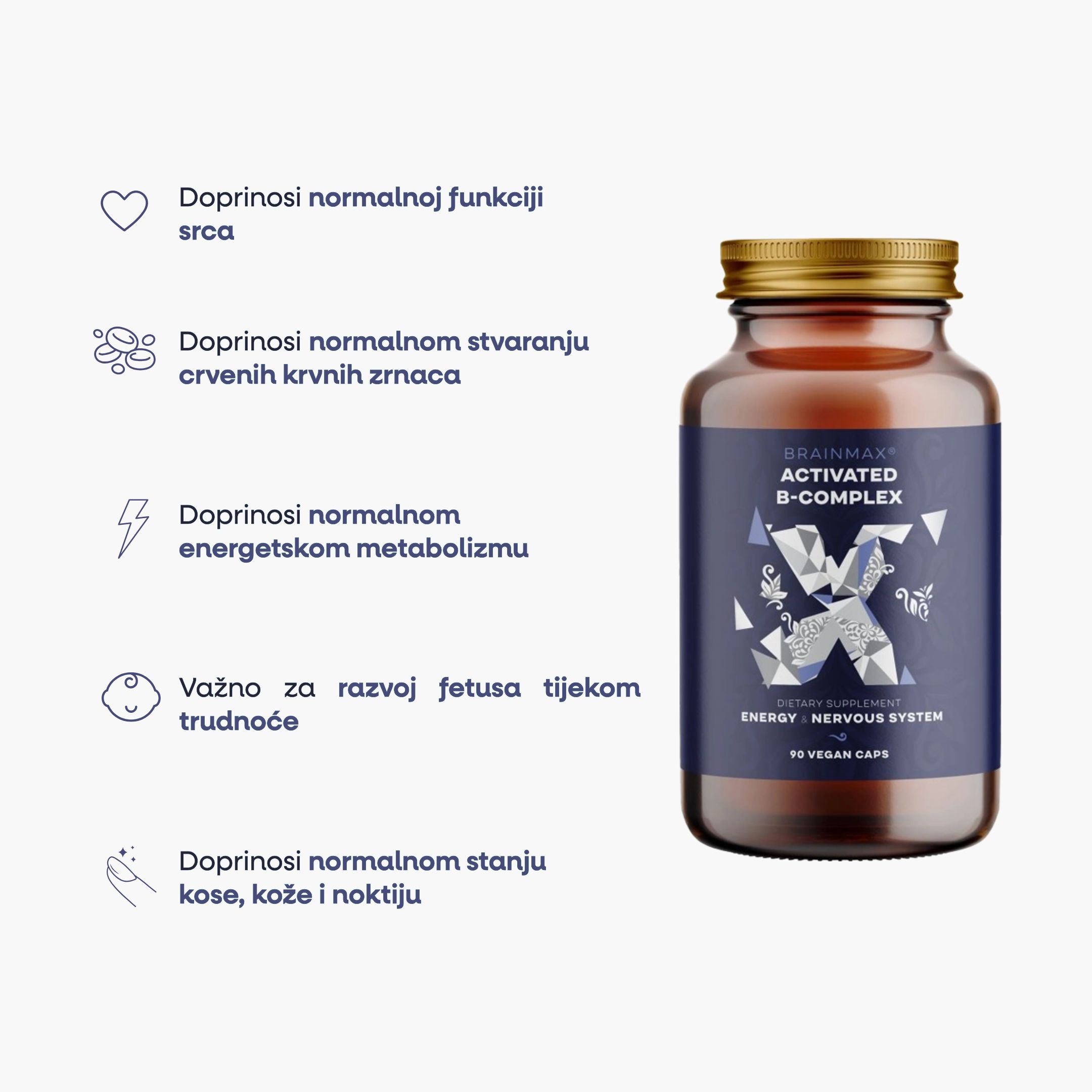 8594190023908 BrainMax Activated B-Complex, Aktivirani B Kompleks, 90 biljnih kapsula