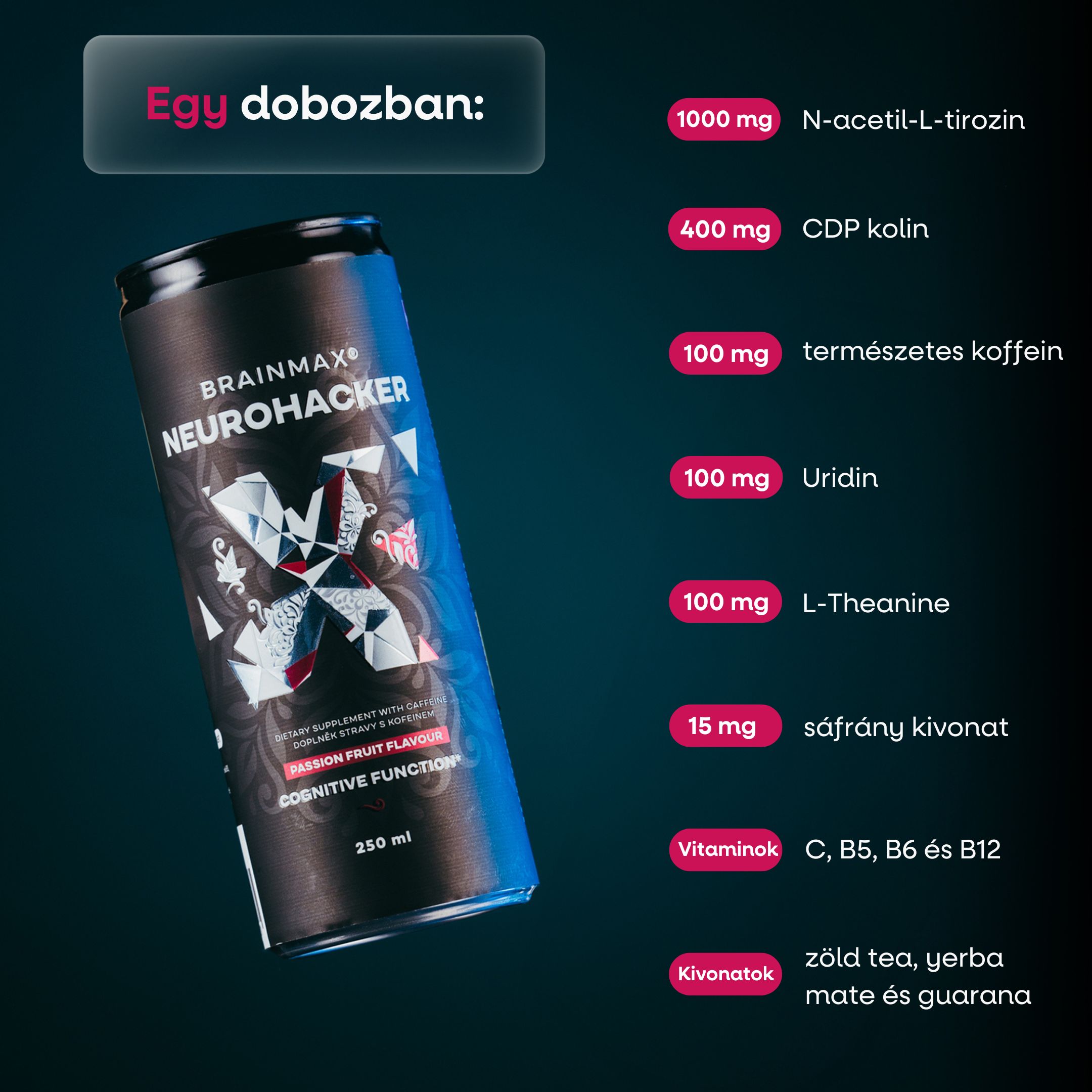 BrainMax Neurohacker Drink, Maracuja, 250 ml