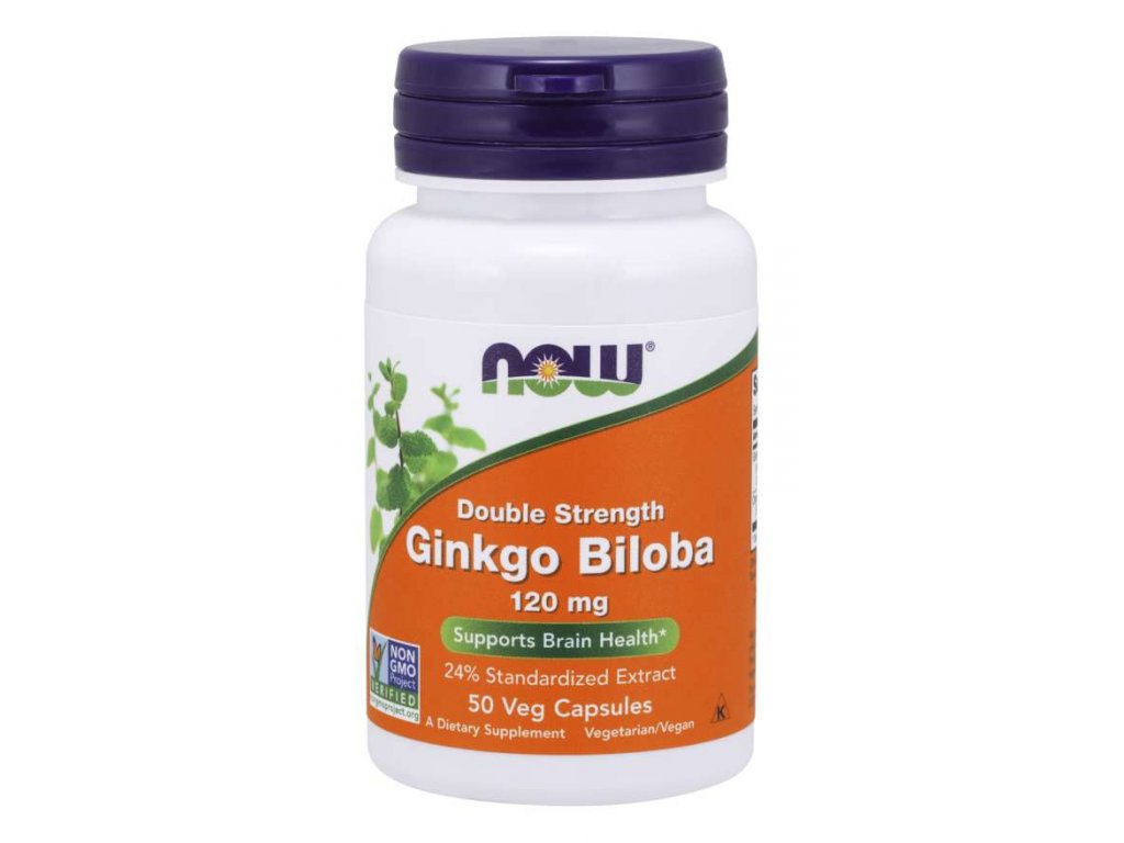 NOW Ginkgo Biloba Double Strenght, 120 mg, 50 rostlinných kapslí
