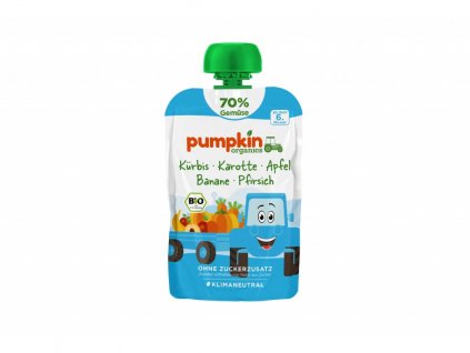 Pumpkin Organics - Sütőtök sárgarépa zöldségpüré almával, banánnal és őszibarackkal ORGANIC, 100 g  *CZ-BIO-001 tanúsítvány