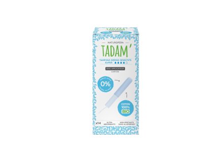 TADAM Dermo sensitive biopamutból készült vattapamacs applikátorral, szuper, 14 db.  Gyengéd és kényelmes védelem