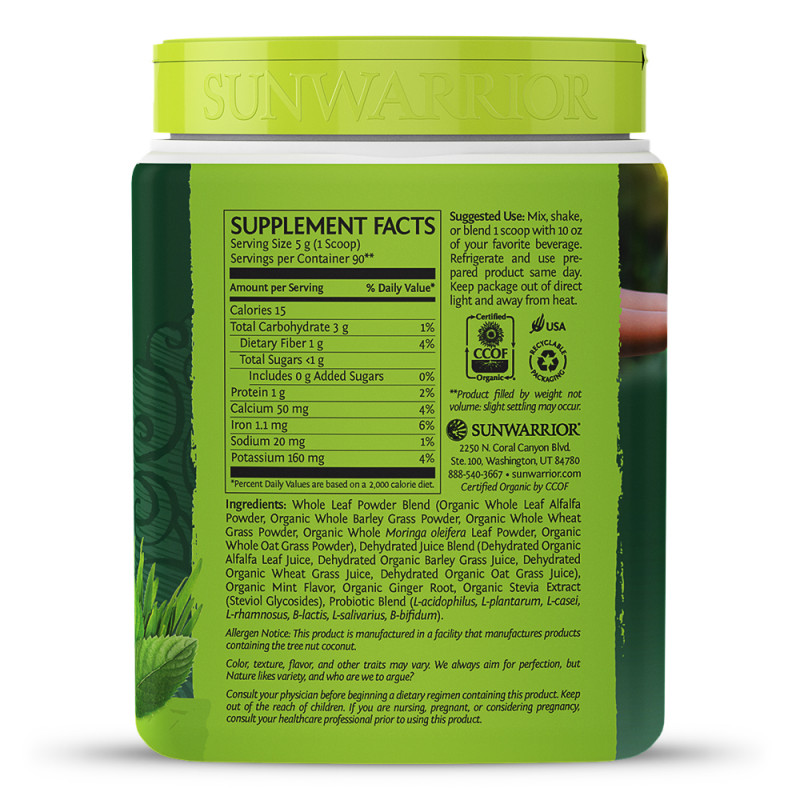 Sunwarrior Ormus Warrior Super Greens Bio 450 g - máta Obrázek