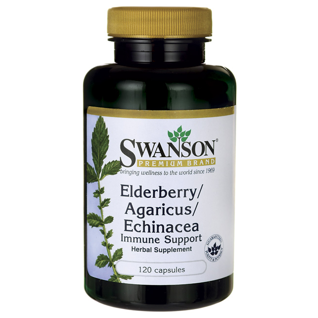 Swanson Elderberry/ Agaricus/ Echinacea Immune Support (Bezinka, pečárka, echinacea, podpora imunity), 120 kapslí Obrázek