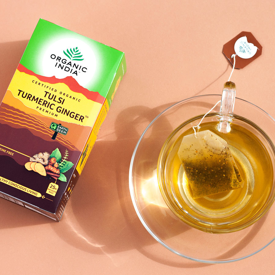 Organic India Tulsi – Bazalka posvátná, kurkuma-zázvor BIO 25 sáčků Obrázek