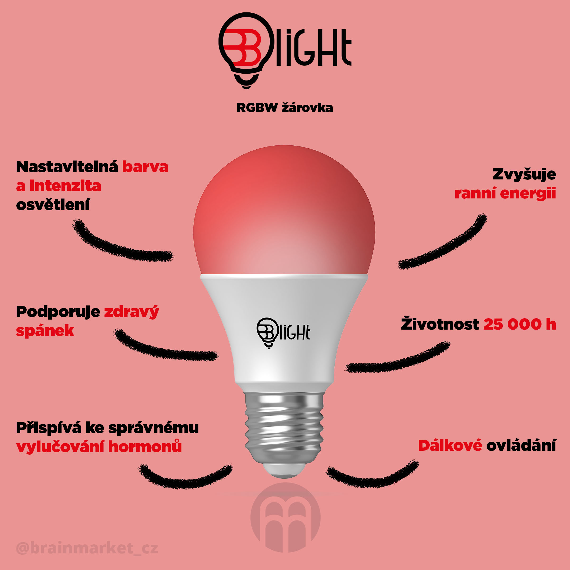 Žárovka BrainLight LED, závit E27, 7 W, stmívatelná, barevná (600 lm, 6000 K - studená bílá, RGBW) Obrázek
