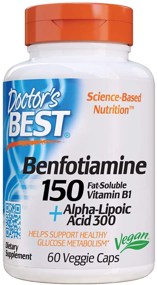 Doctor's Best Benfotiamine with Alpha Lipoic Acid (vitamin B1 s kyselinou lipoovou), 150 mg, 60 rostlinných kapslí Obrázek