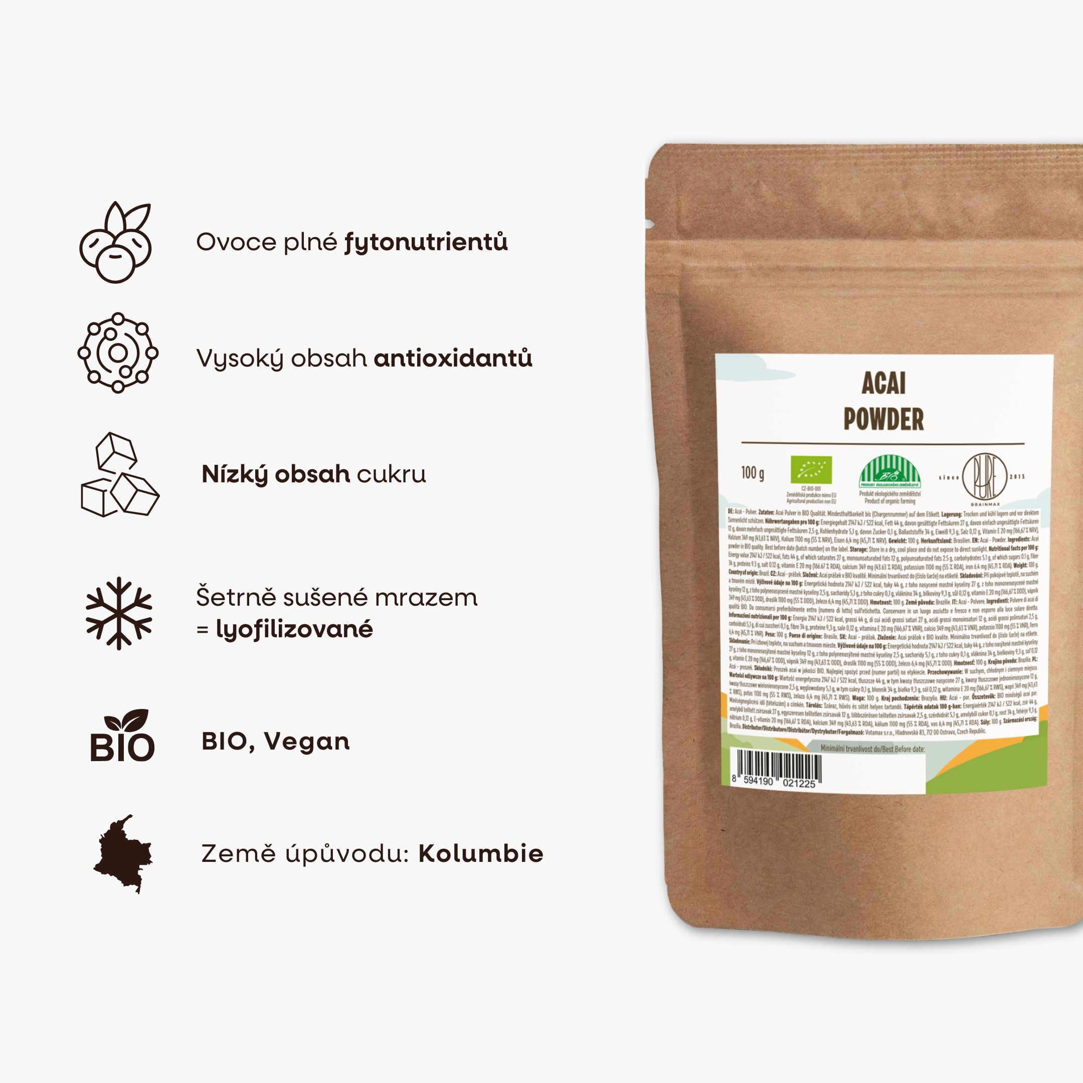 BrainMax Pure Acai BIO prášek, 100 g Obrázek