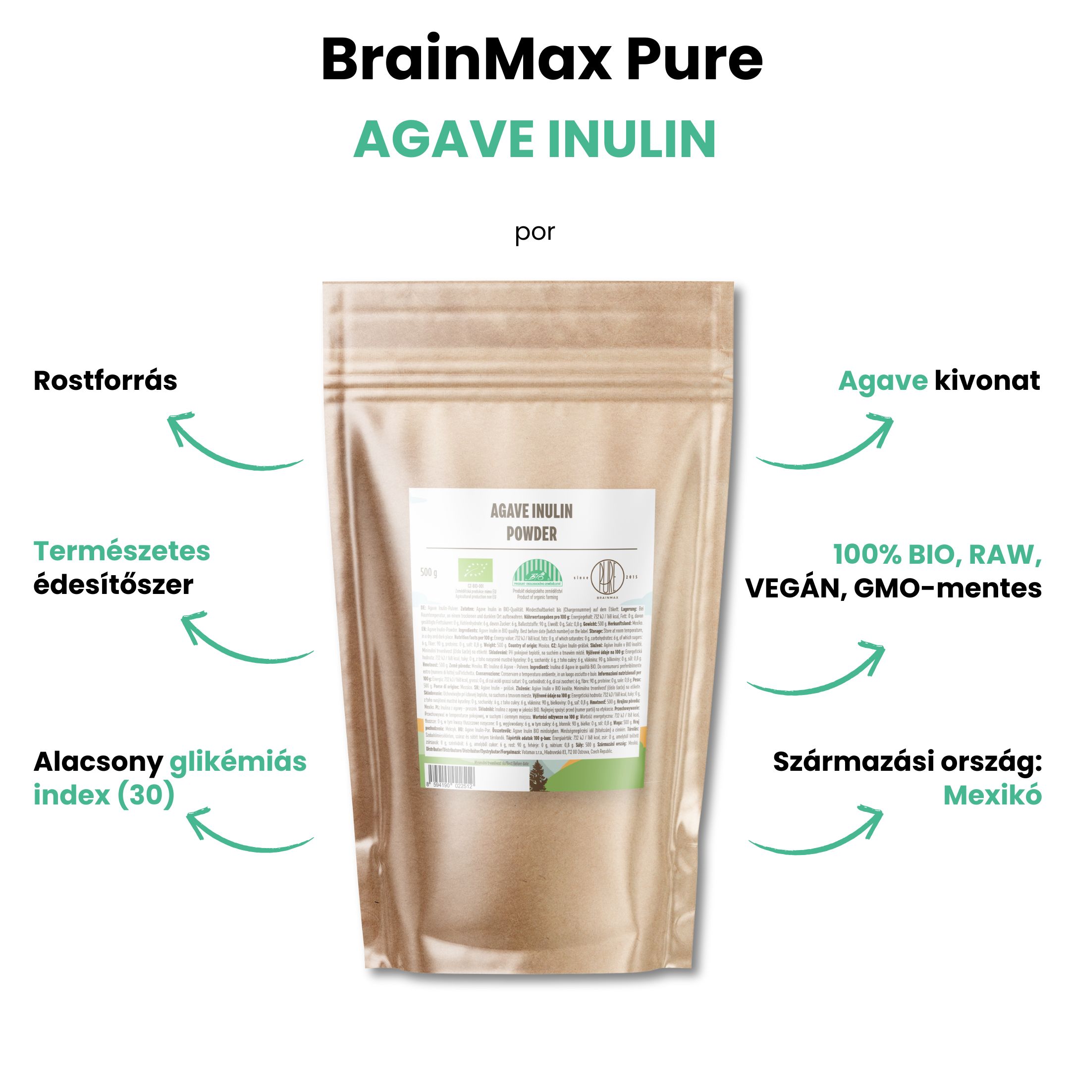BrainMax Pure Agáve Inulin BIO, 500 g Obrázek