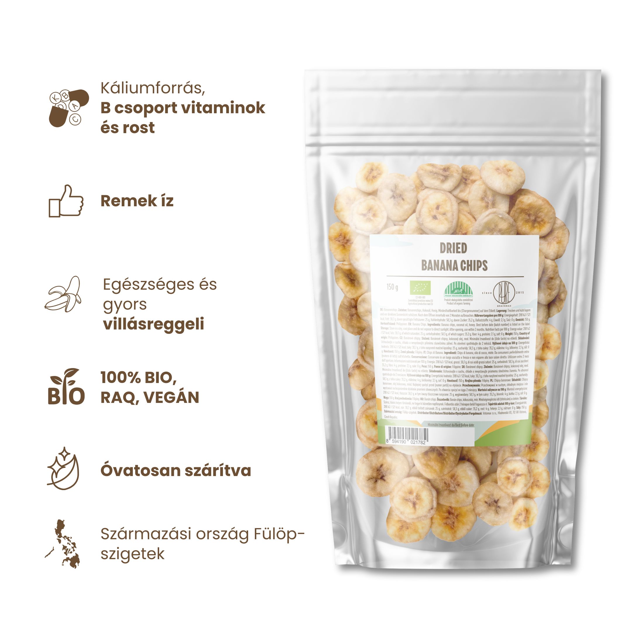 BrainMax Pure Banánové Chipsy BIO, 150 g Obrázek
