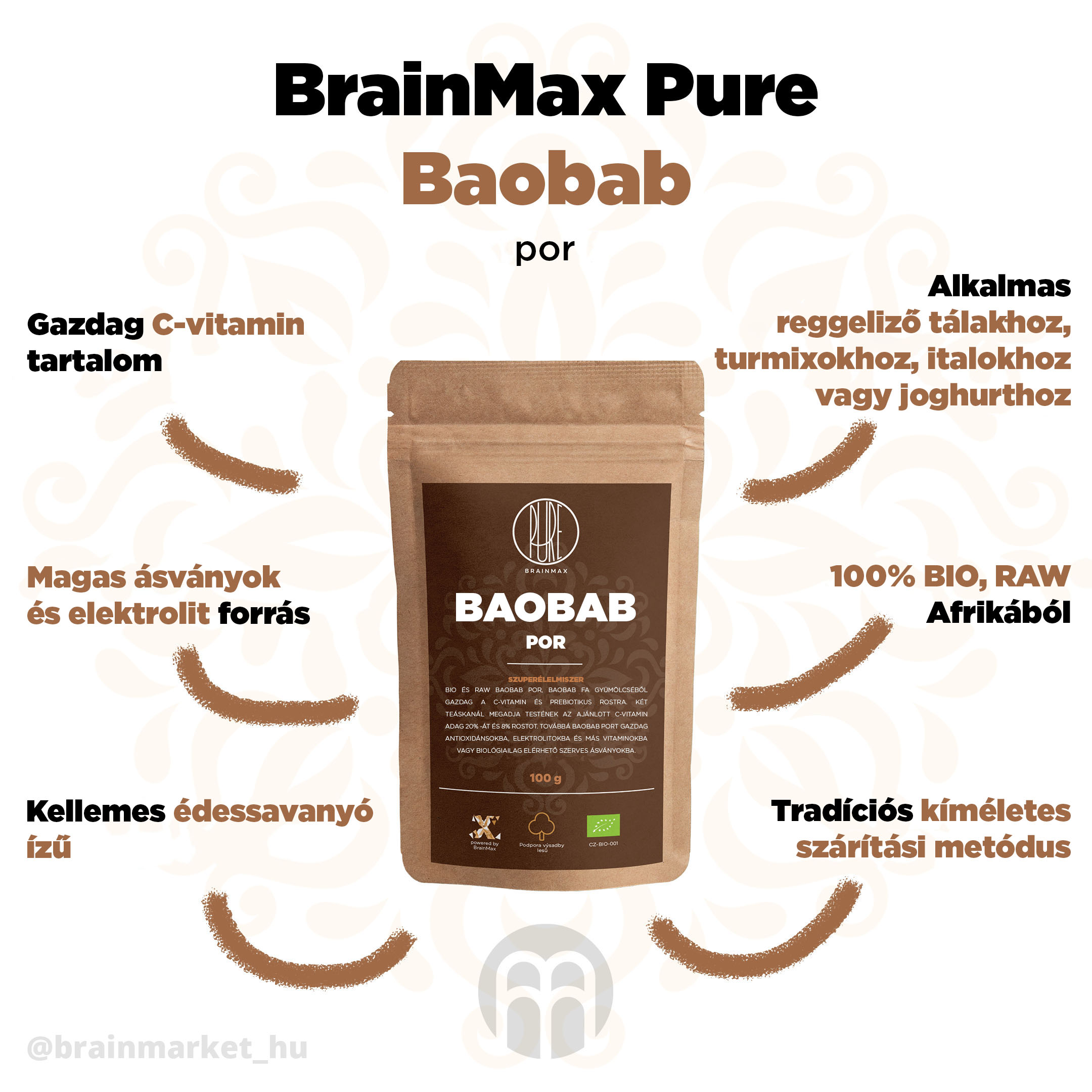 BrainMax Pure Baobab BIO prášek, 100 g Obrázek
