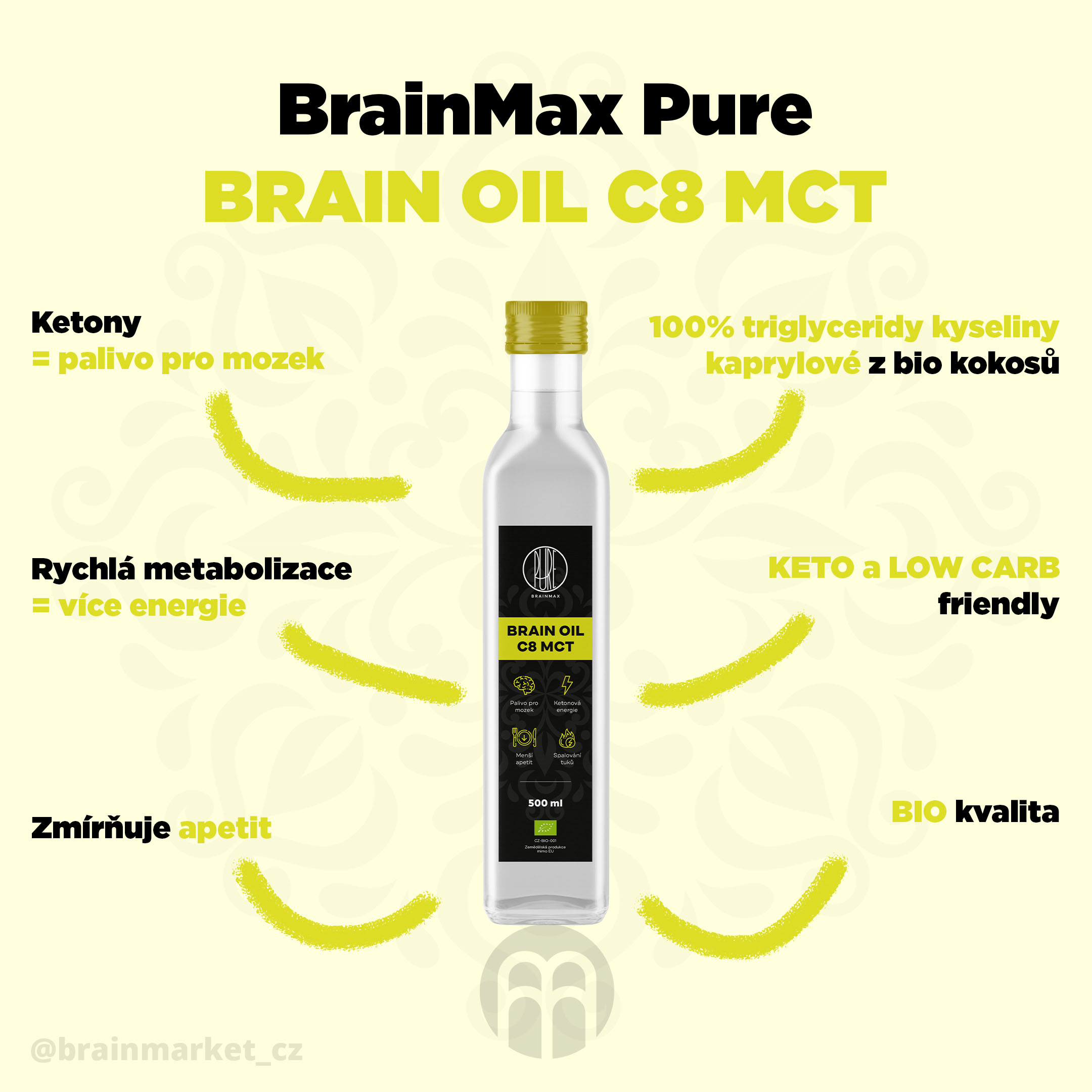 BrainMax Pure Brain MCT Oil C8 BIO, 500 ml Obrázek
