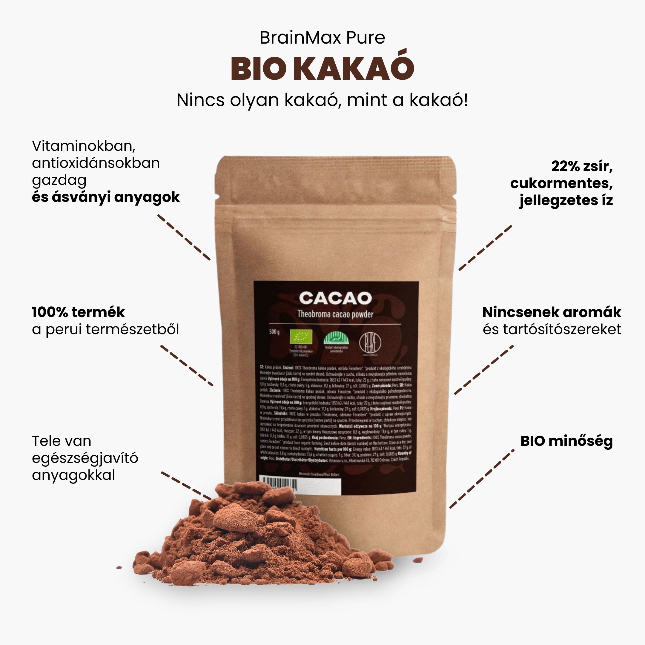 BrainMax Pure Cacao, Bio Kakao z Peru, 1000 g Obrázek