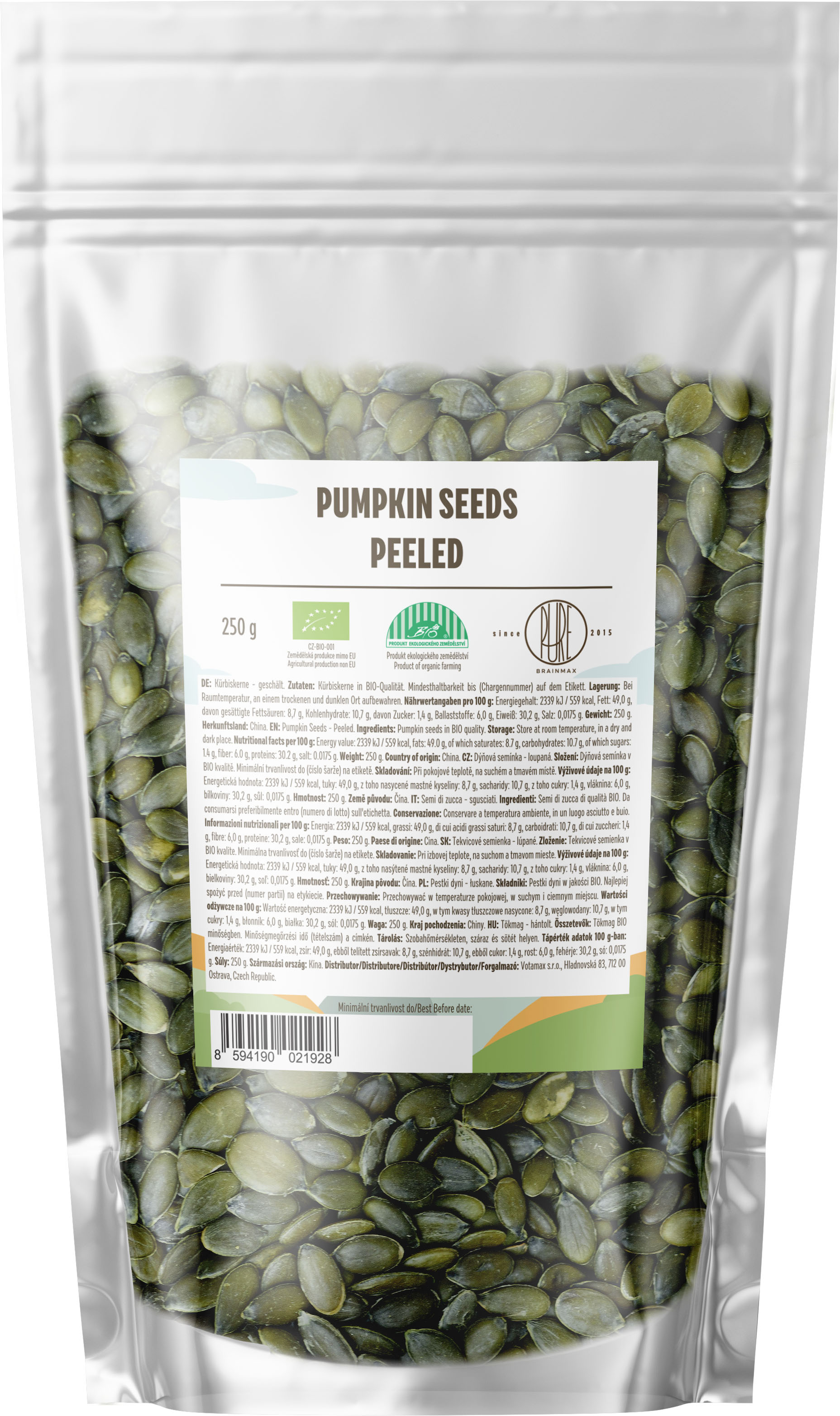 BrainMax Pure Dýňová semínka BIO, 250g Obrázek