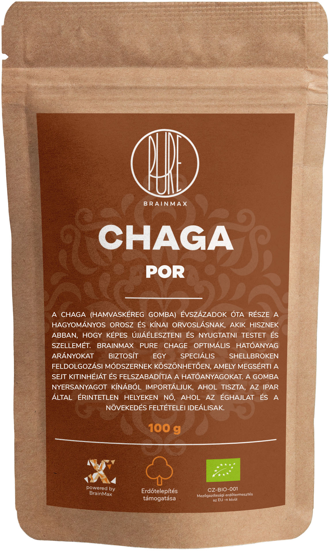 BrainMax Pure Chaga prášek, BIO 100g Obrázek