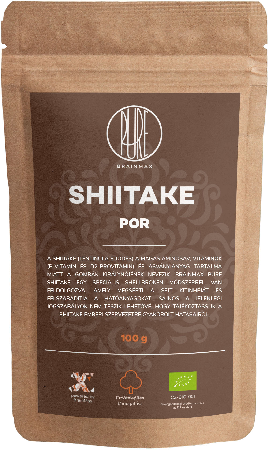 BrainMax Pure Shiitake prášek, BIO, 100g Obrázek