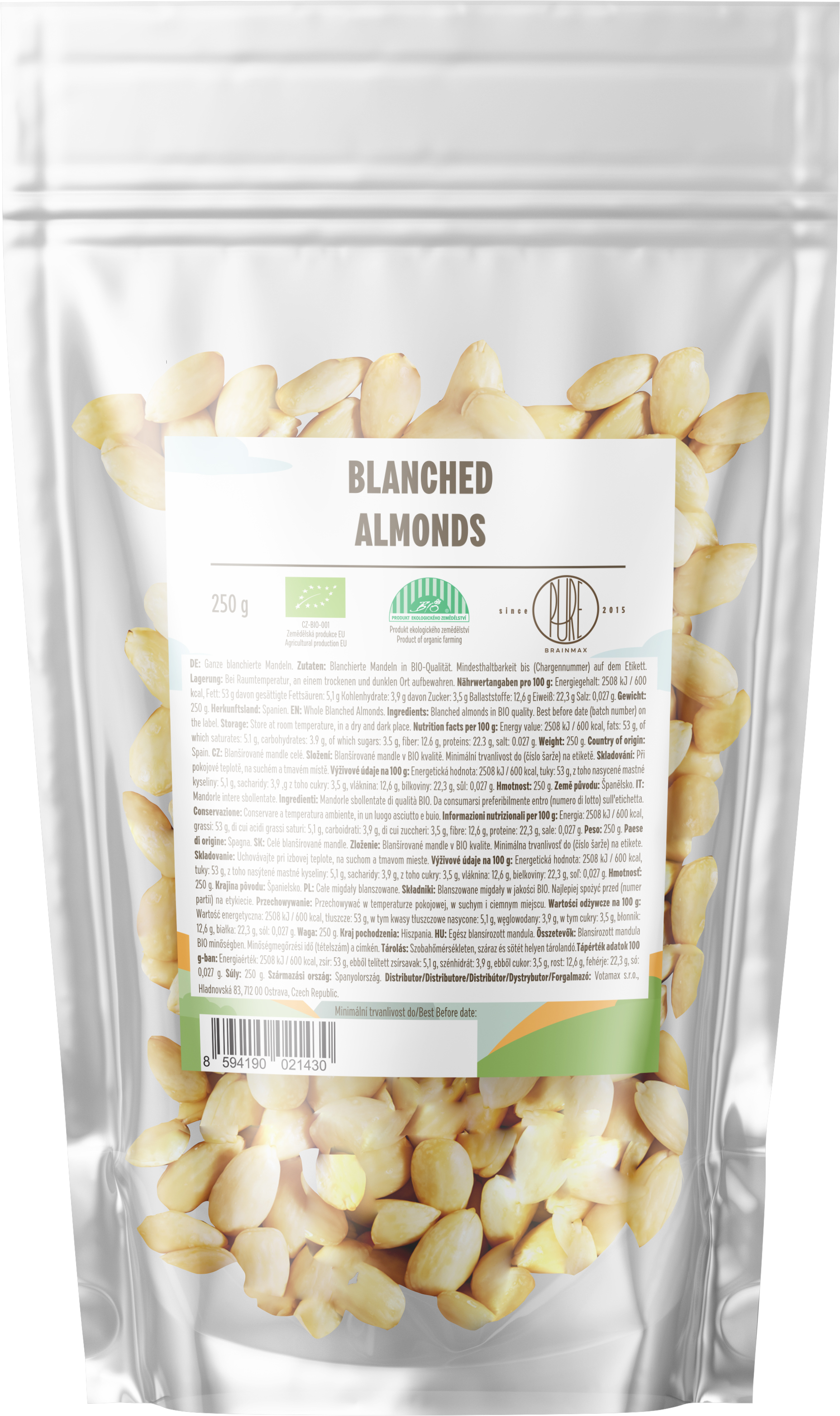 BrainMax Pure Mandle blanšírované BIO, 250 g Obrázek
