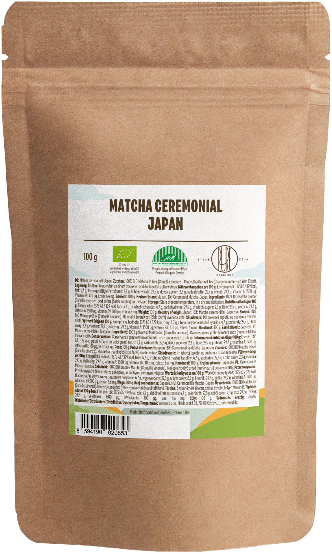 BrainMax Pure Matcha Ceremonial Japan BIO 100g Obrázek