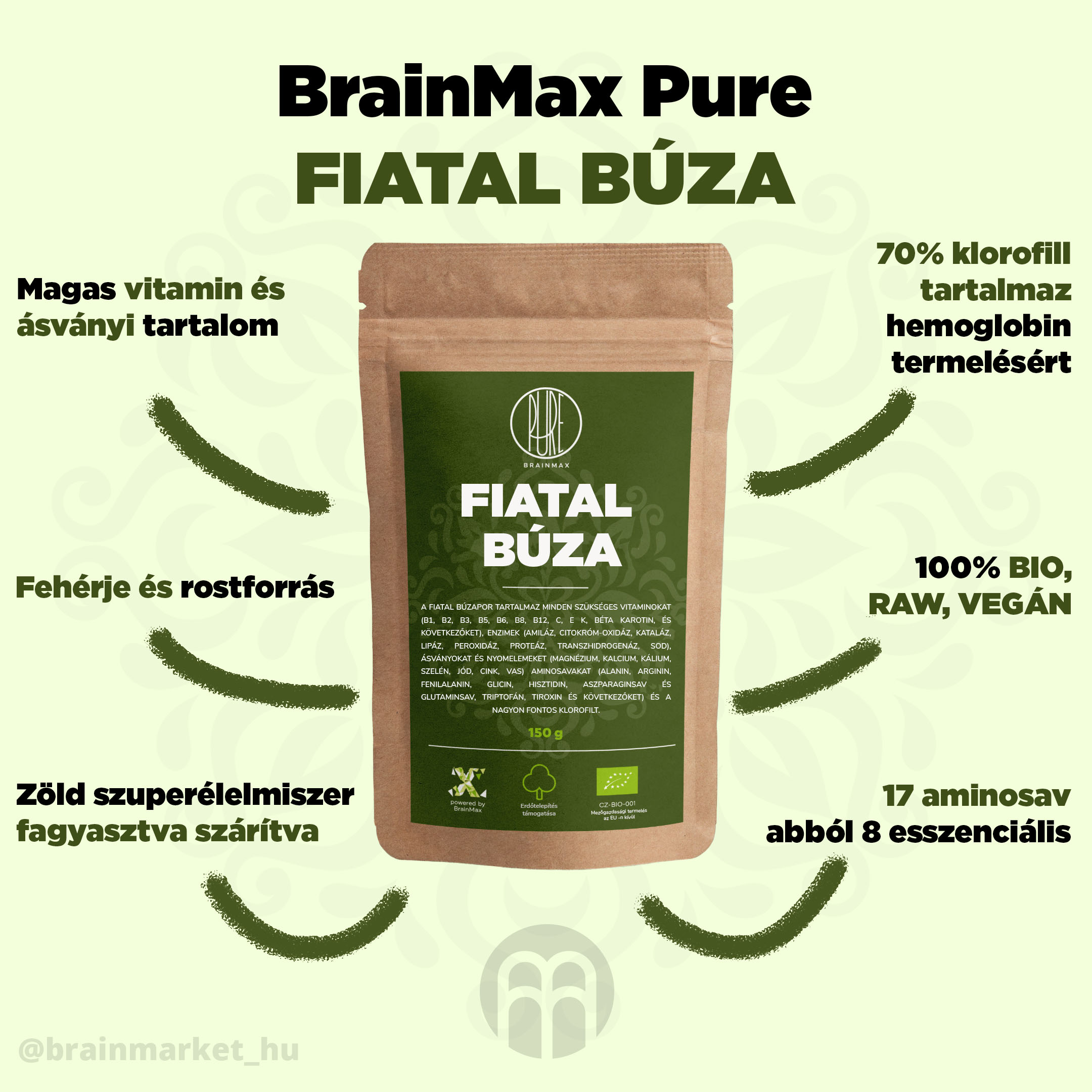 BrainMax Pure Mladá pšenice BIO, 150 g Obrázek