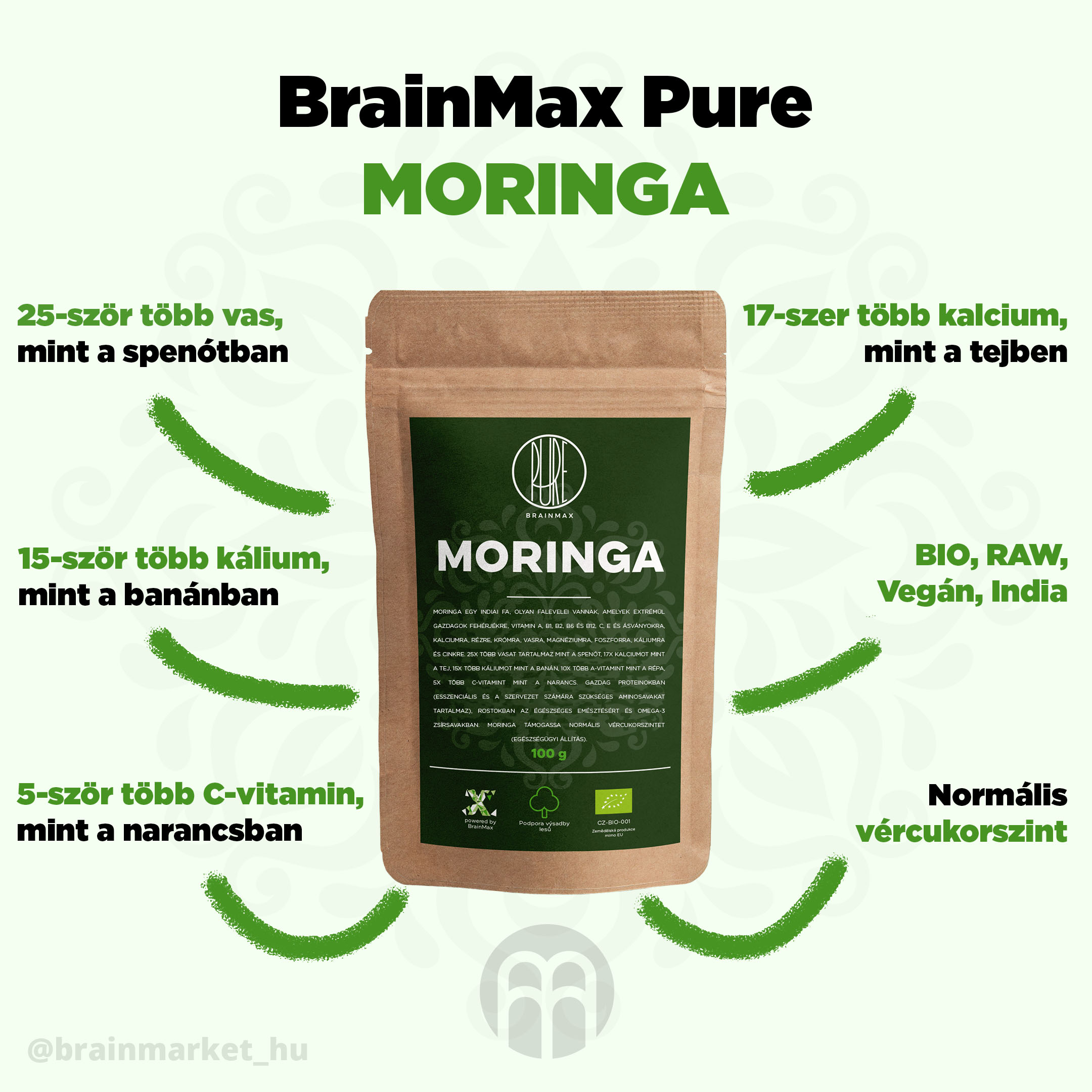 BrainMax Pure Moringa BIO prášek, 100 g Obrázek