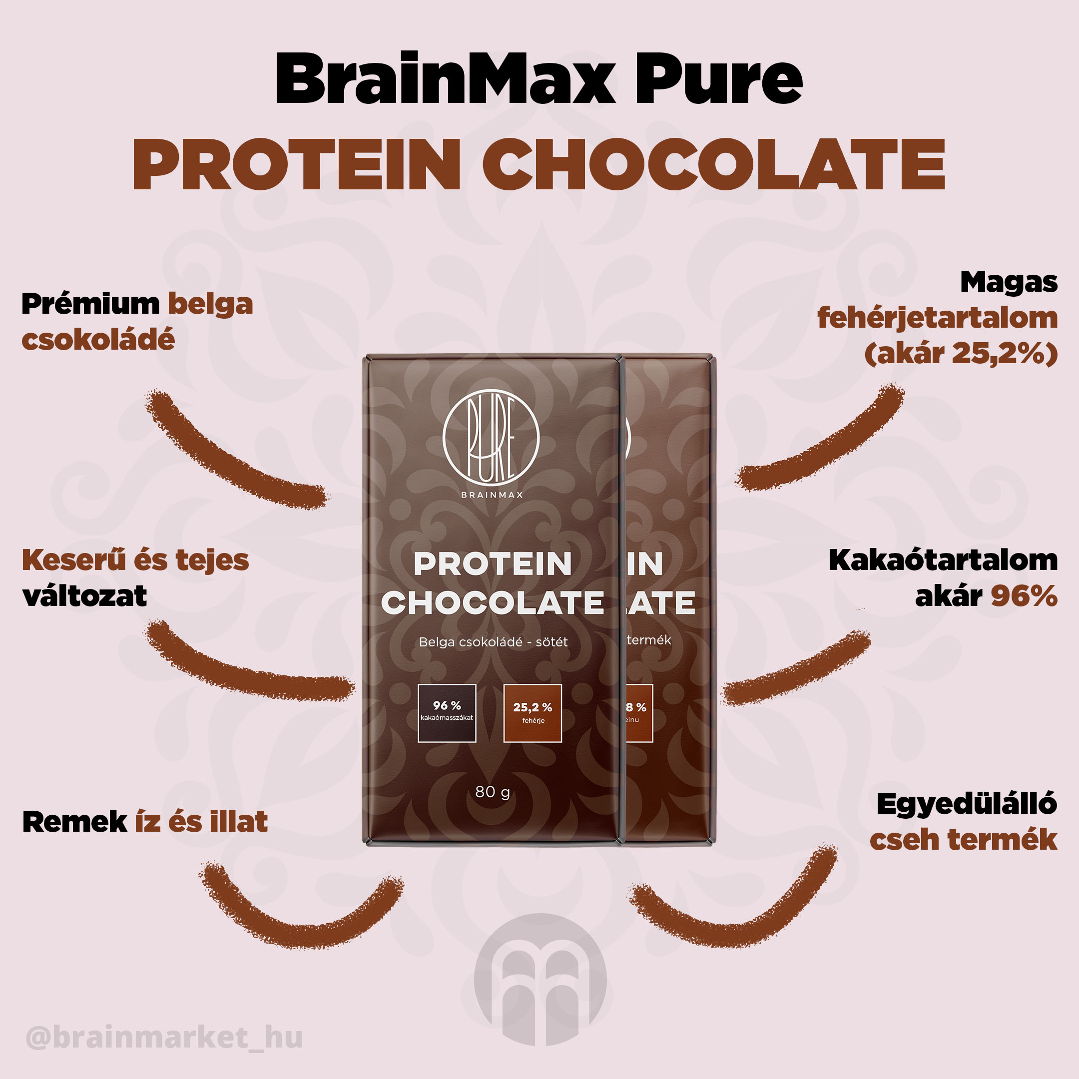 BrainMax Pure Protein čokoláda, hořká, 80 g Obrázek