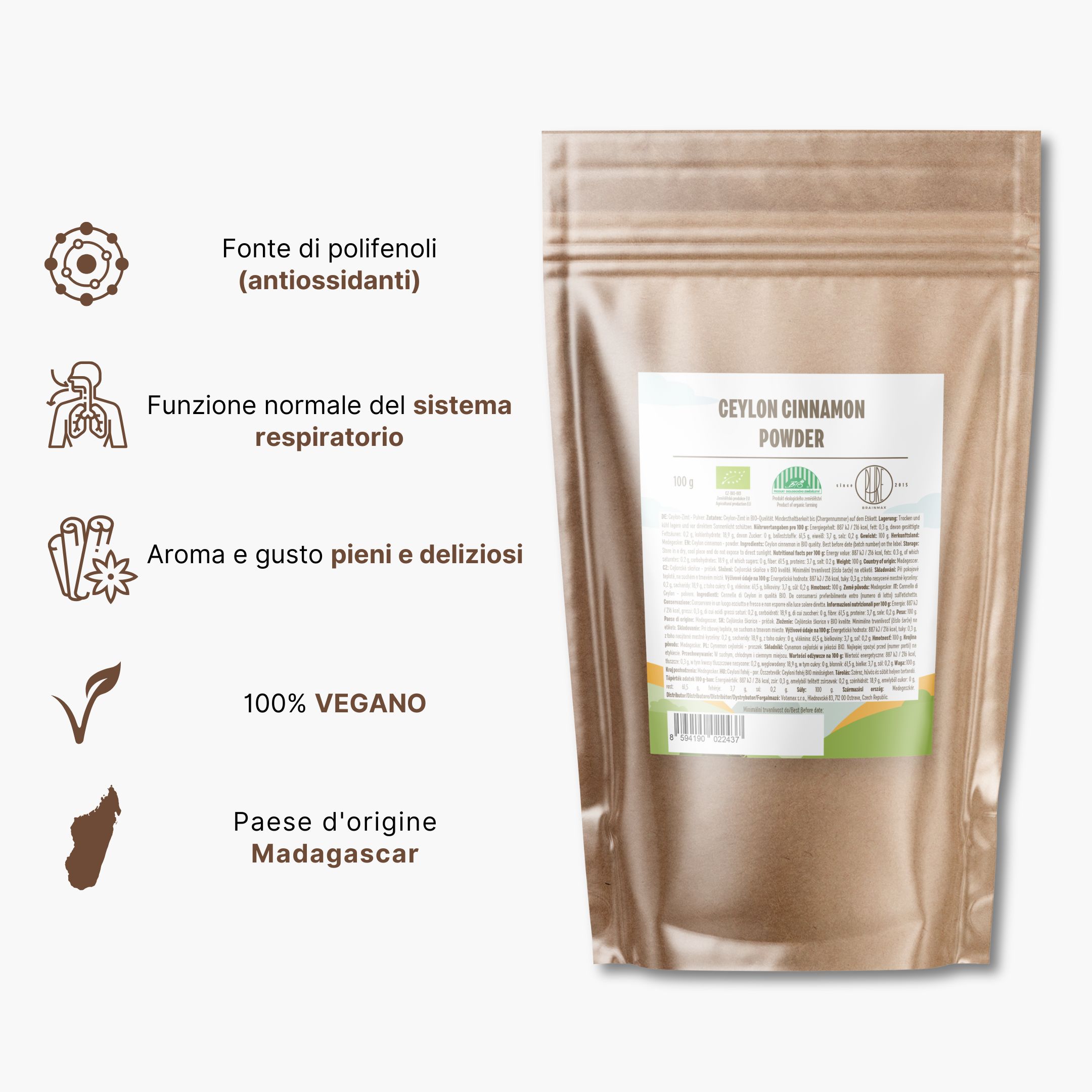 BrainMax Pure Skořice Cejlonská BIO mletá, 100 g Obrázek