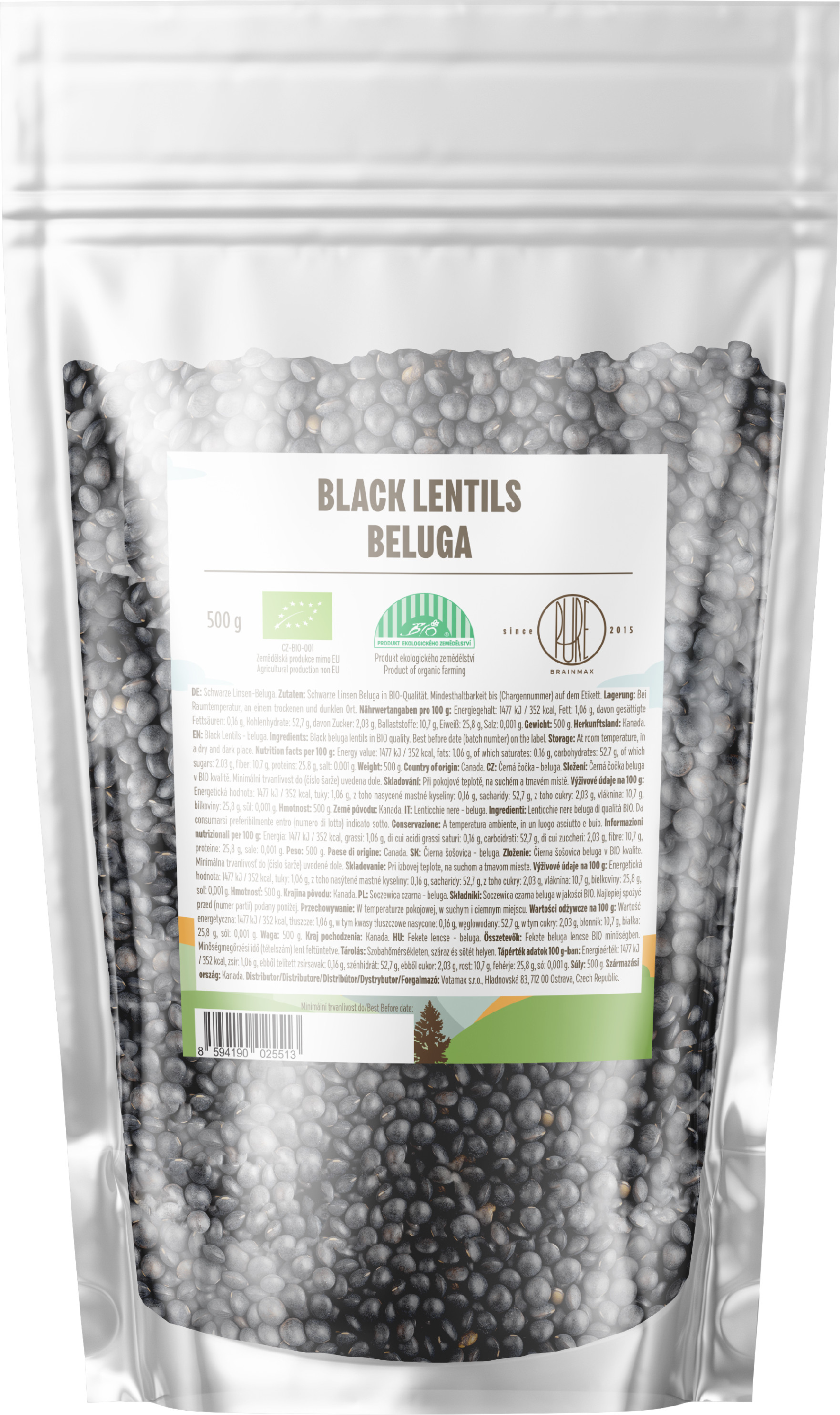 BrainMax Pure Čočka černá Beluga, BIO, 500 g Obrázek