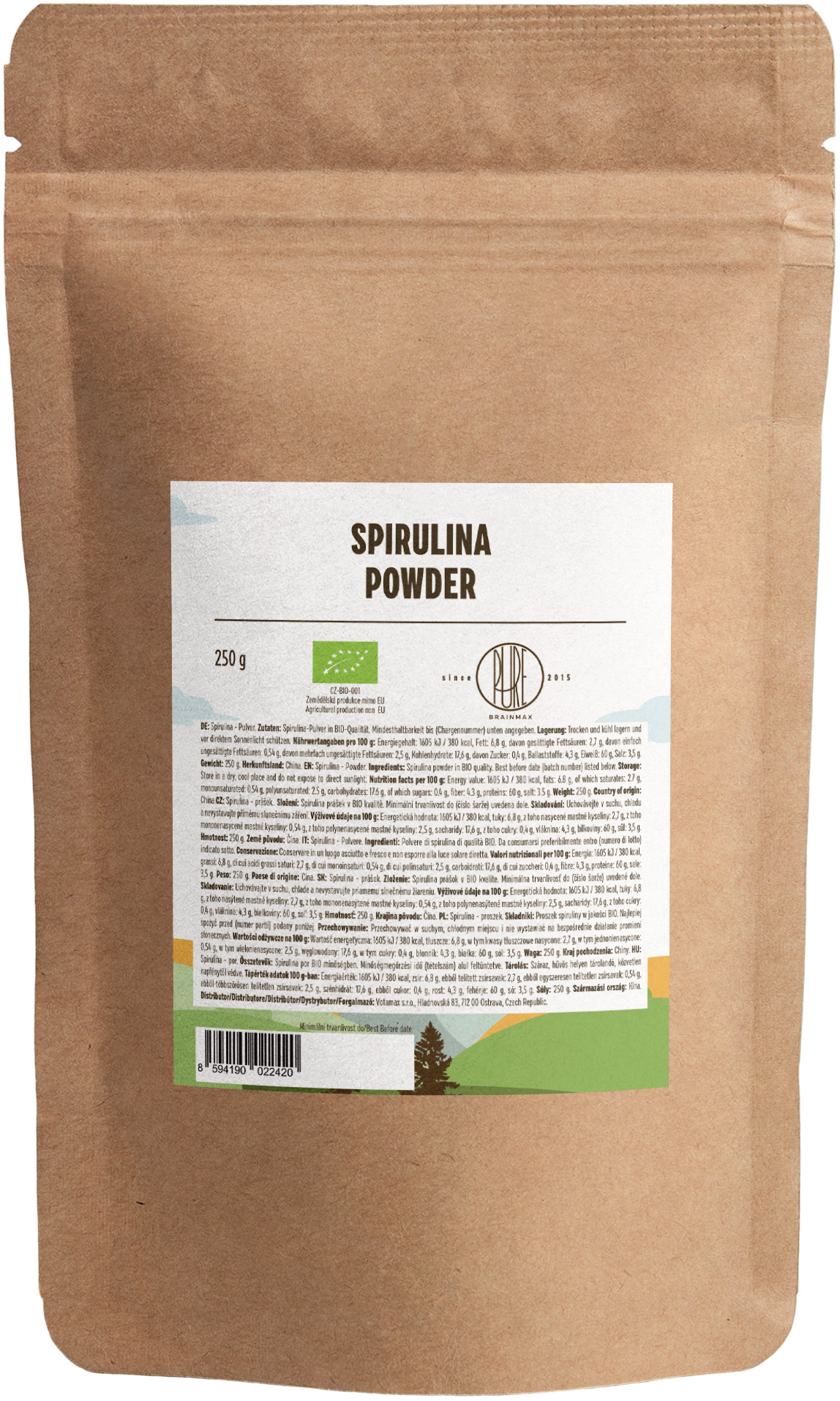 BrainMax Pure Spirulina BIO prášek, 250 g Obrázek
