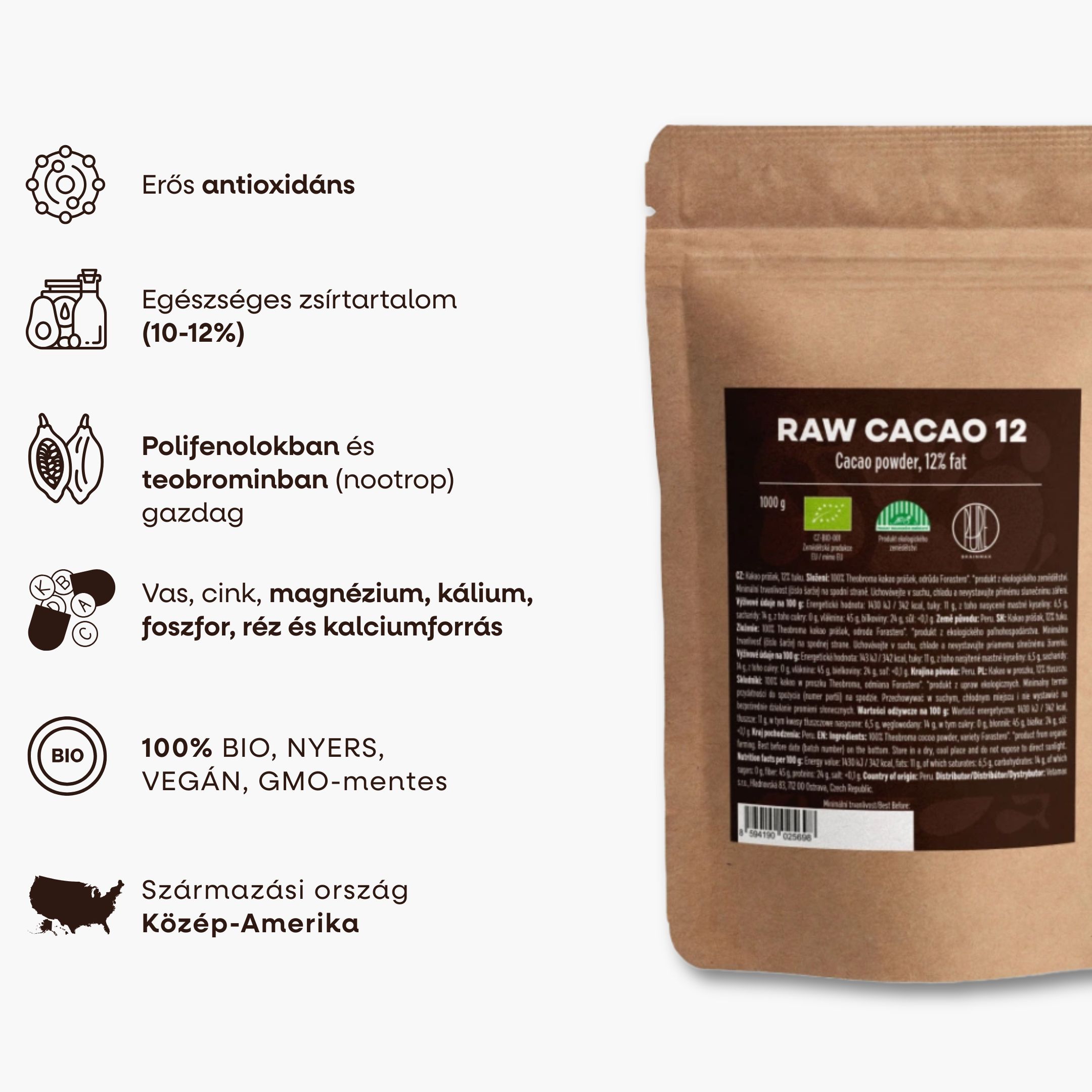 BrainMax Pure Raw Cacao 12, BIO 500 g Obrázek