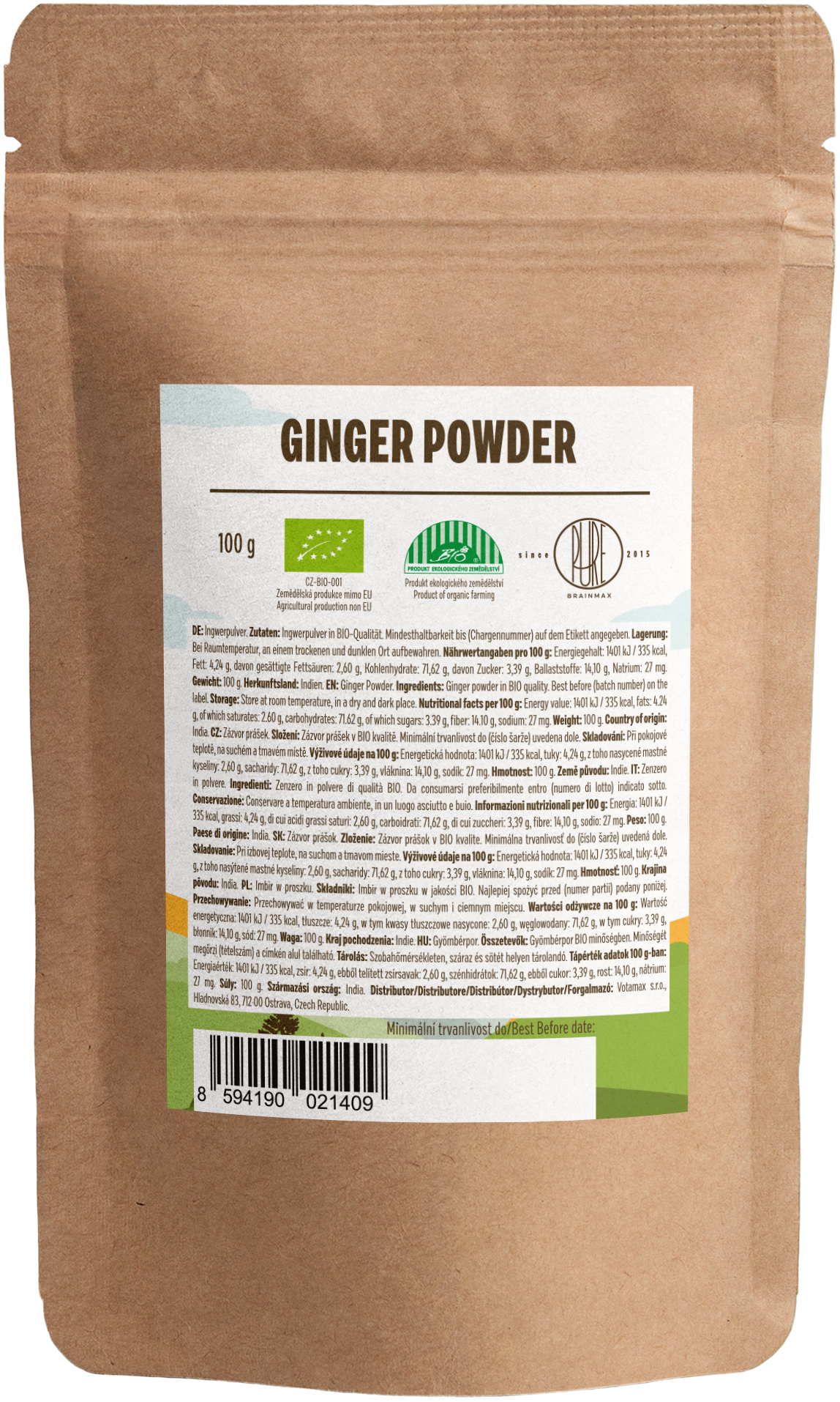 BrainMax Pure Zázvor BIO prášek, 100 g Obrázek