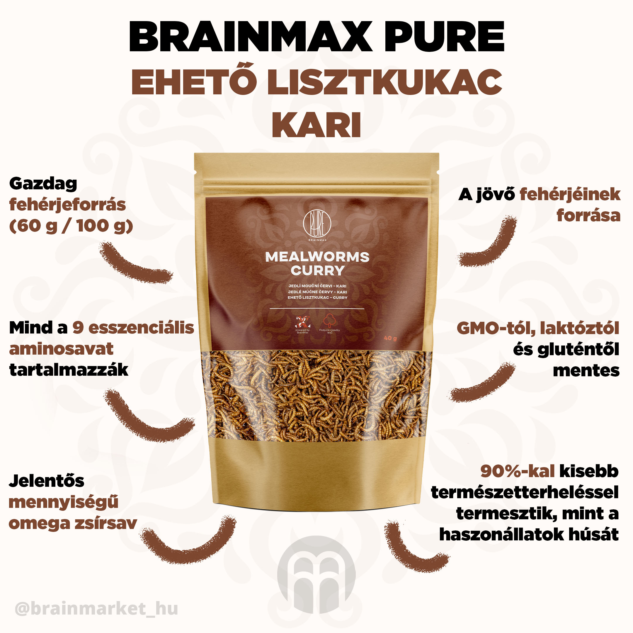 BrainMax Pure Mouční červi, kari, 40 g Obrázek