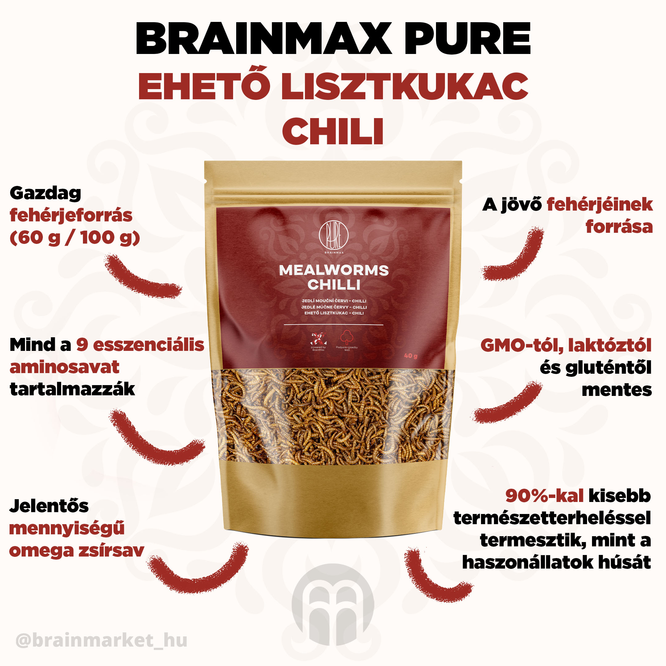 BrainMax Pure Mouční červi, chilli, 40 g Obrázek