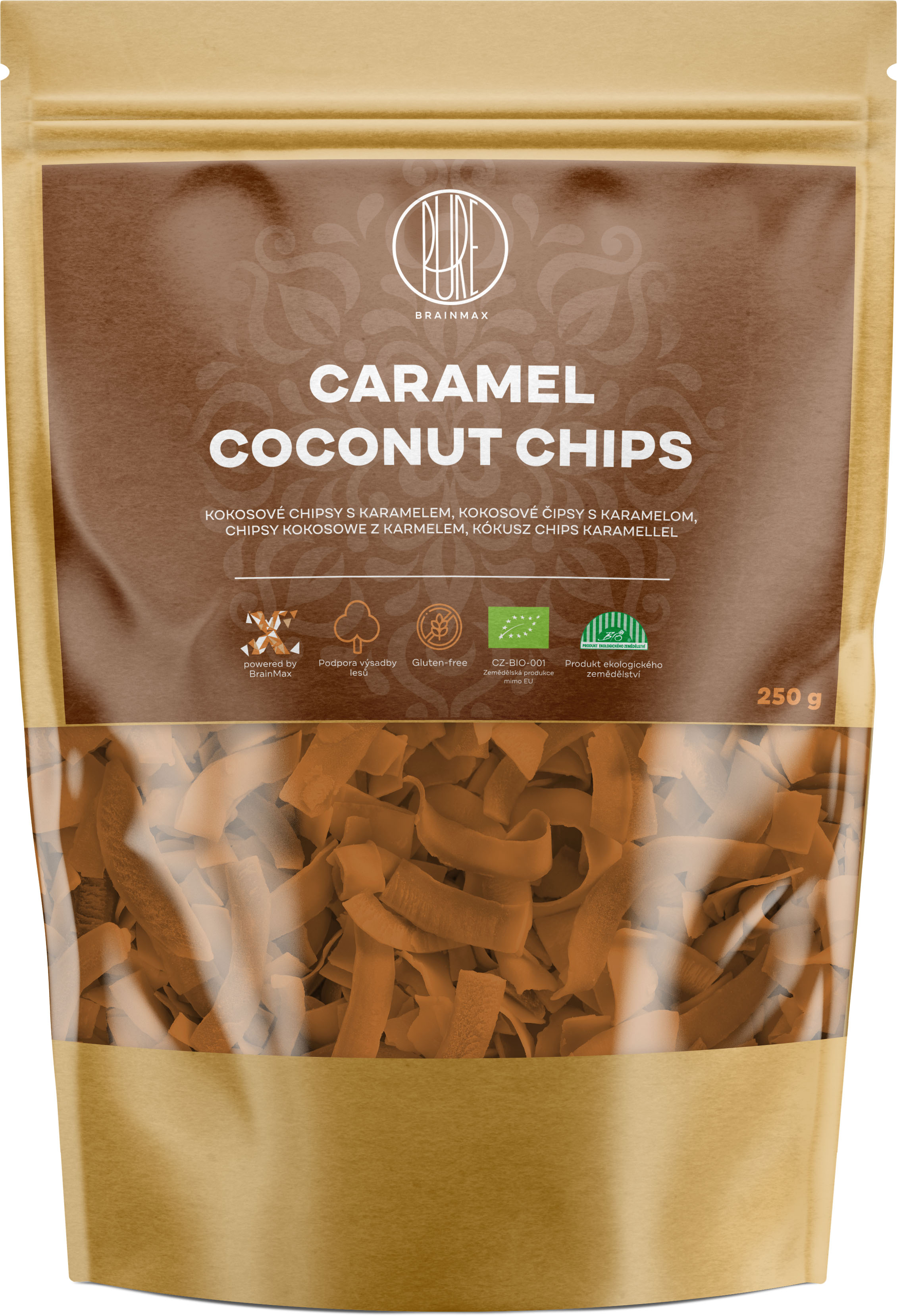 BrainMax Pure Kokosové chipsy v karamelu, BIO, 250 g Obrázek
