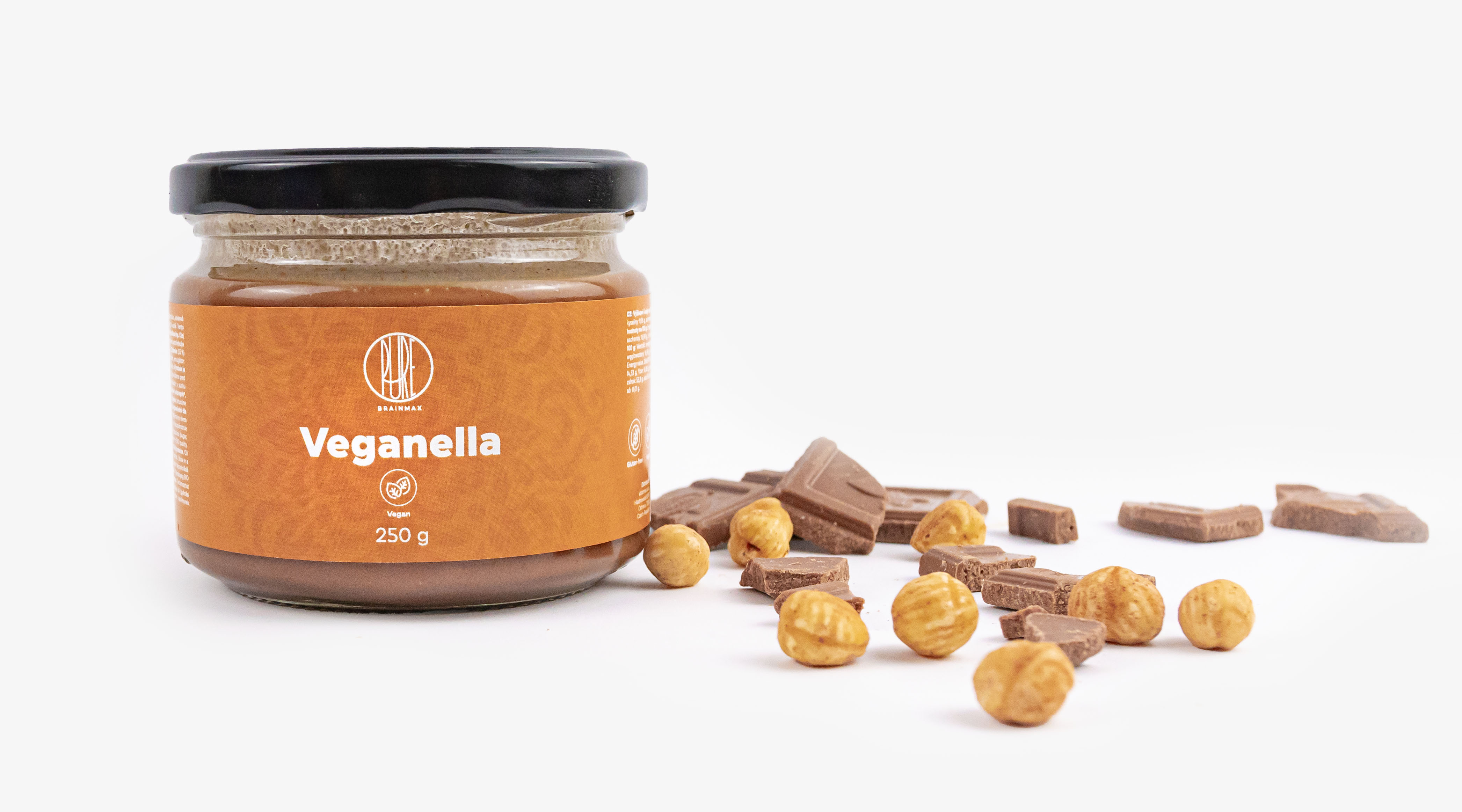BrainMax Pure Veganella, Lískooříškový krém s mléčnou čokoládou, 30 g Obrázek