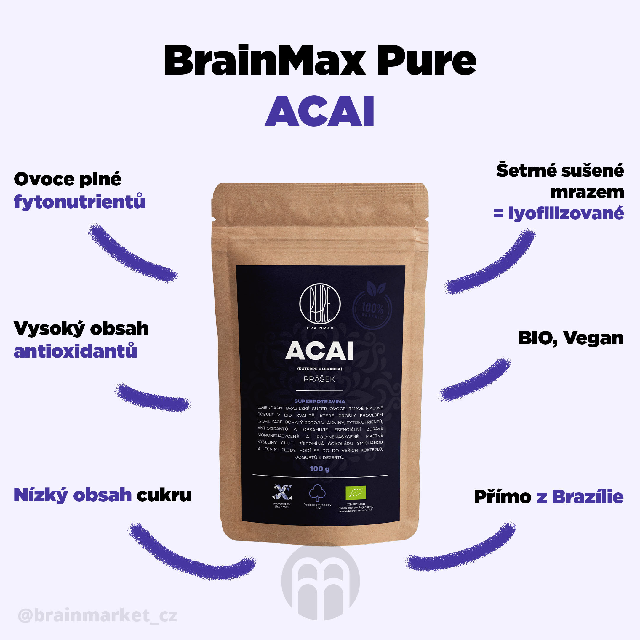BrainMax Pure Acai BIO prášek - sampler 10 g Obrázek