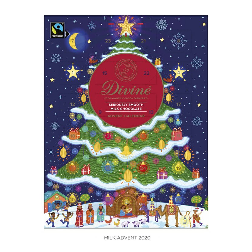 Divine Chocolate - Adventní kalendář mléčná čokoláda 26%, 85g Obrázek