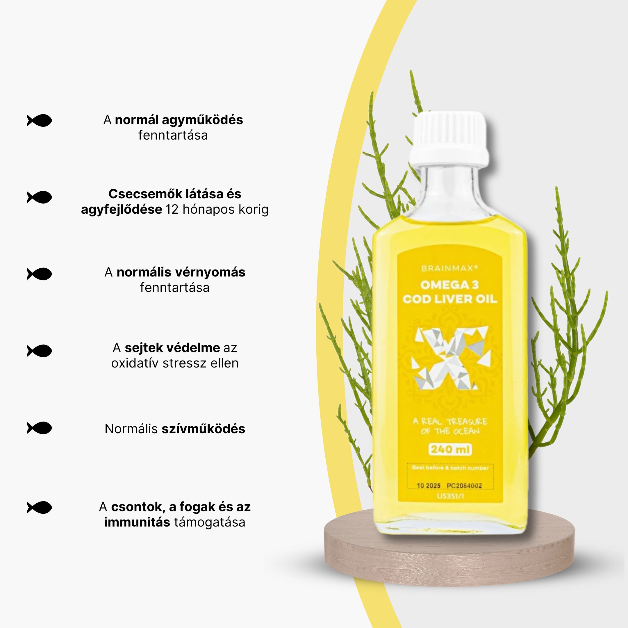 BrainMax Omega 3, Olej z tresčích jater, citrón, 240 ml Obrázek