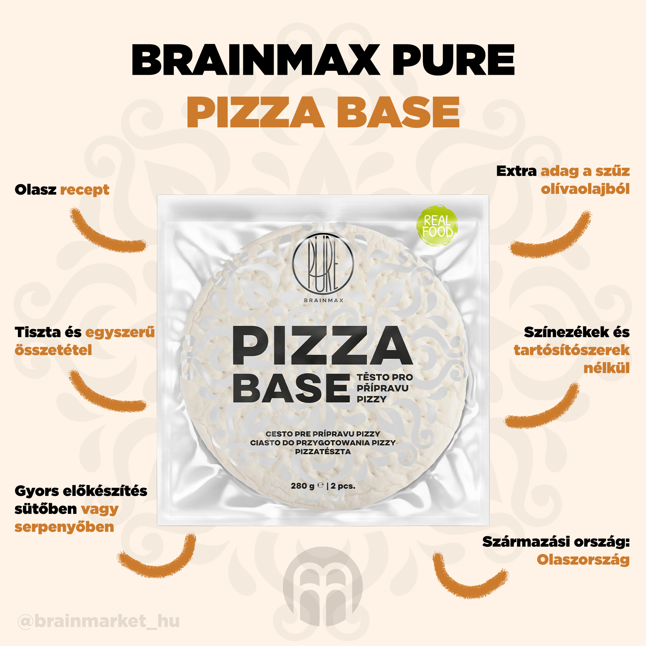 BrainMax Pure Pizza Base, hotové těsto na pizzu z Itálie, 2 ks Obrázek